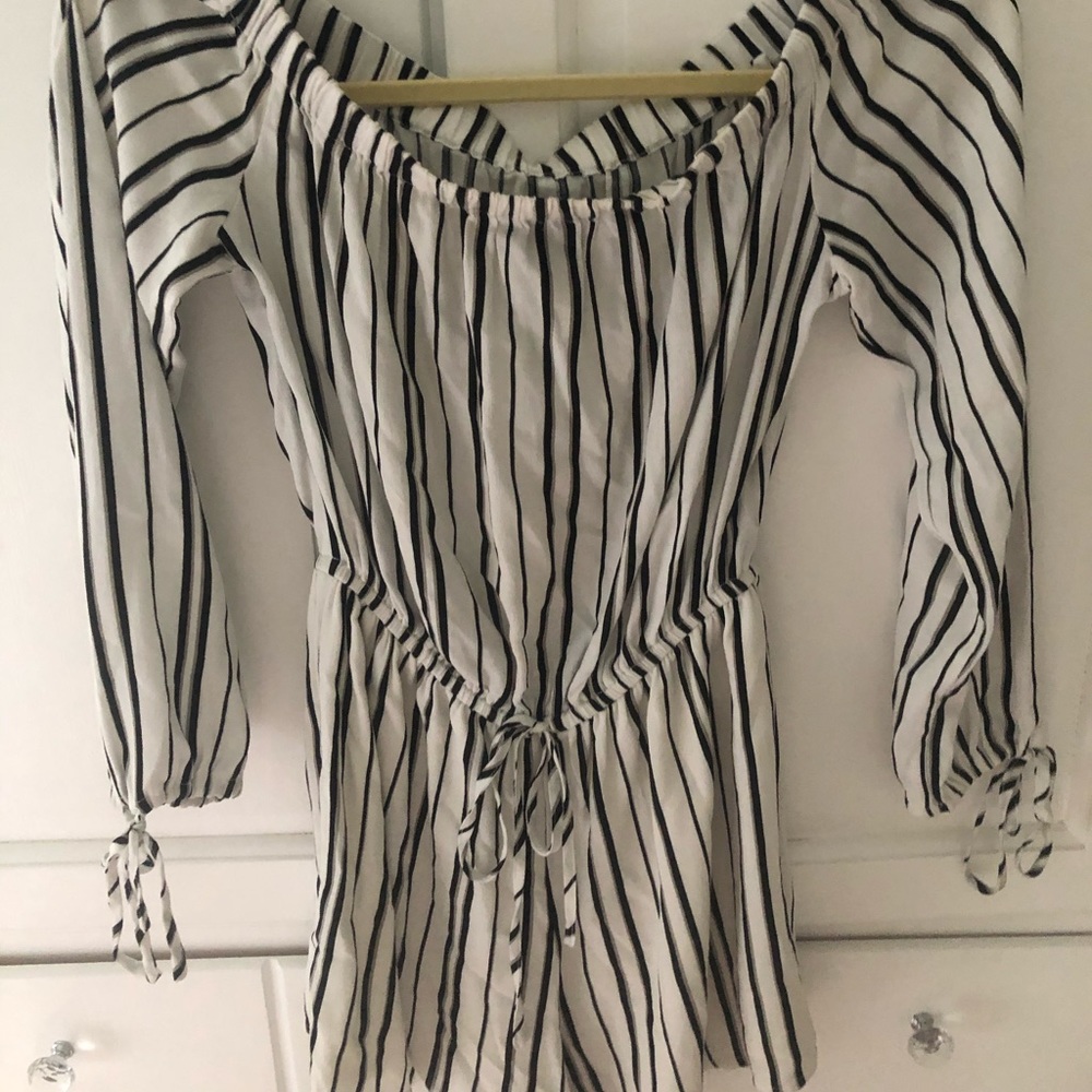 Striped Off the Shoulder Romper